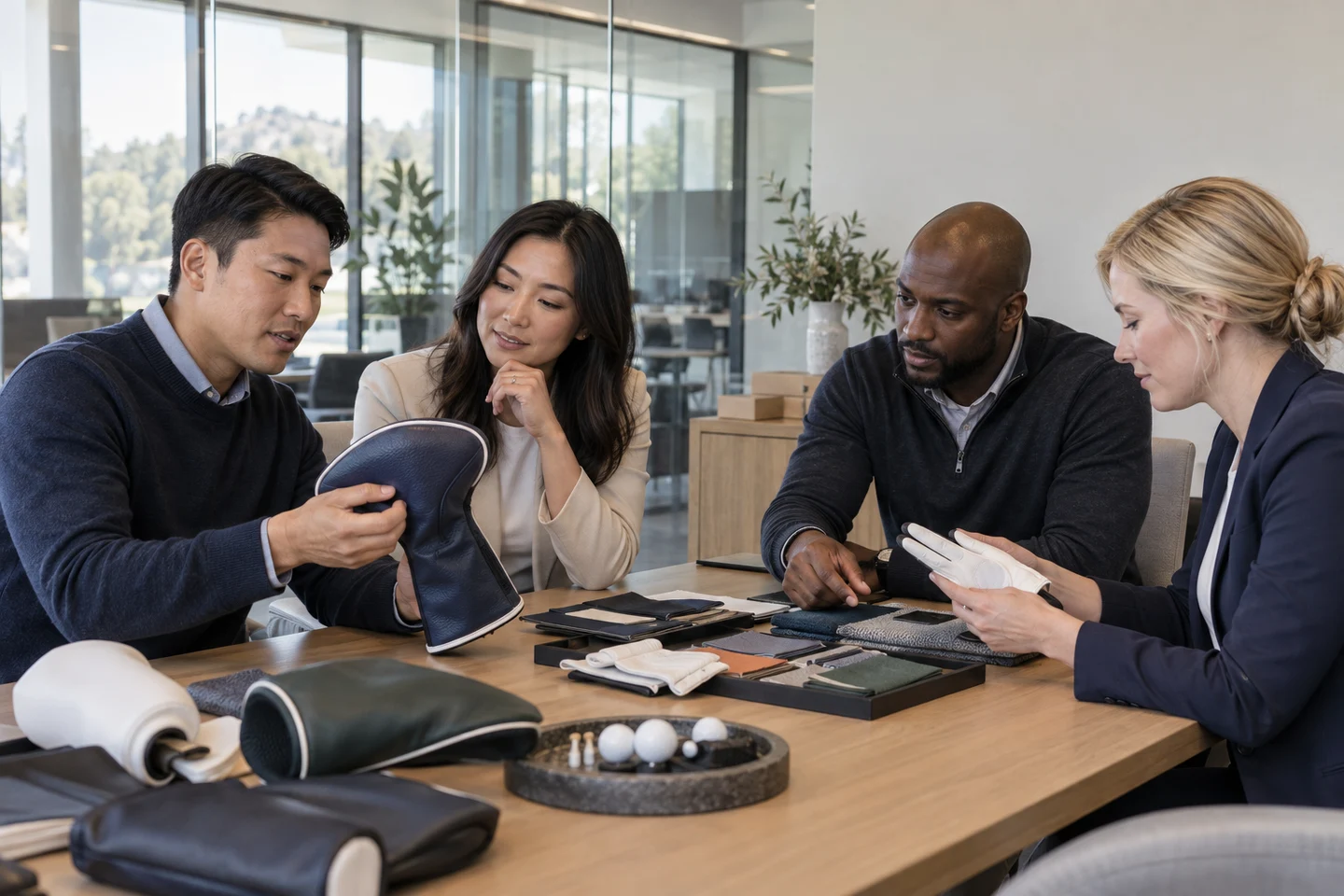 Brand partners reviewing a golf product collection